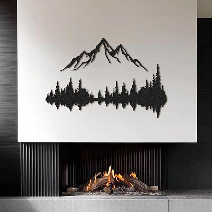 Metal Wall Art | Mountain & Forest Wall Sculptures | Rustic & Modern Wall Decor for Living Room, Home, Bedroom, Office, Kitchen & Outdoor (Black, 38.58'' x 25.72'' IN)