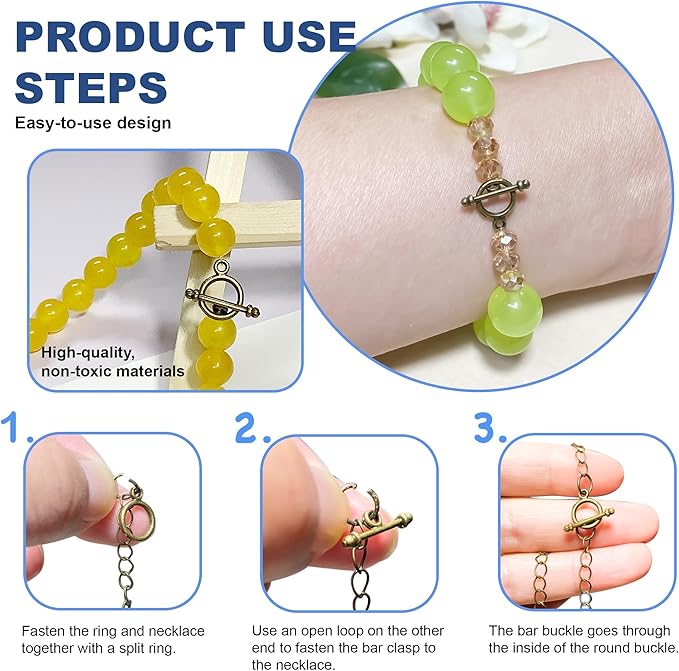 Heather's cf 130 Sets Brass Toggle Clasps for Jewelry Making – Antique Silver Finish Necklace & Bracelet Clasps and Closures