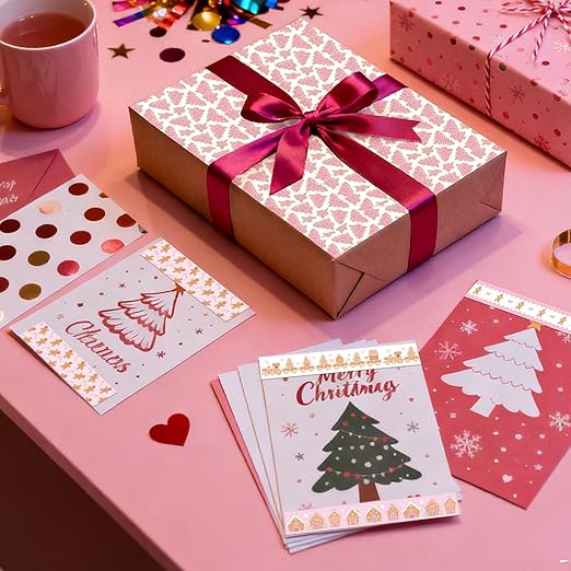 Pink Gingerbread Washi Tape - 12 Rolls Easy Tear Christmas Holiday Themed Tapes with Gingerbread Man & Snowflake Designs for Journal Decor, Gift Wrapping, Scrapbook, DIY Crafts Party Supplies