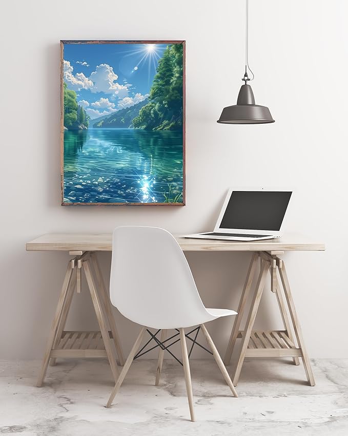 JYXSJYYD Paint by Numbers Kit for Adults Beginner,River Forest Sky Paint by Number Kits Canvas Without Framed,DIY Acrylic Oil Painting Adults Paint by Numbers Kits for Home Wall Decor 16x20 Inch