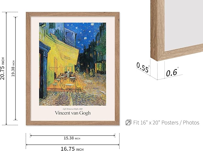 Monem Art Vintage Van Gogh Poster - Retro Impressionist Print - Cafe Terrace at Night, Arles, Stars, Aesthetic - Gift for Artist, Friend - Wall Decor for Home, Office, 16x20 Beige Framed