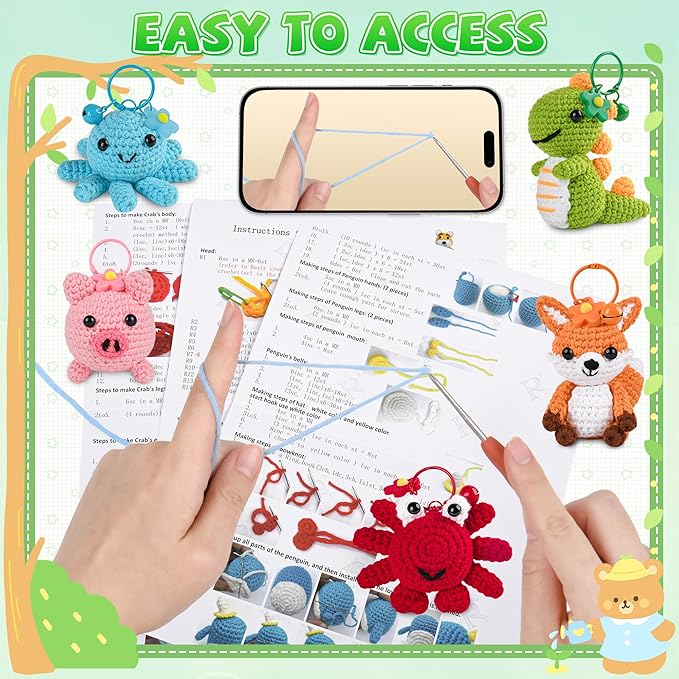 Yayvokuv 8Pcs Crochet Kit for Beginners, 2026 Gift for Crochet Lovers, DIY Craft for Adults and Kids, Crocheting Animal Kits with Step by Step Videos, Yarn, Crochet Hook, Birthday Holiday Gift (Blue)