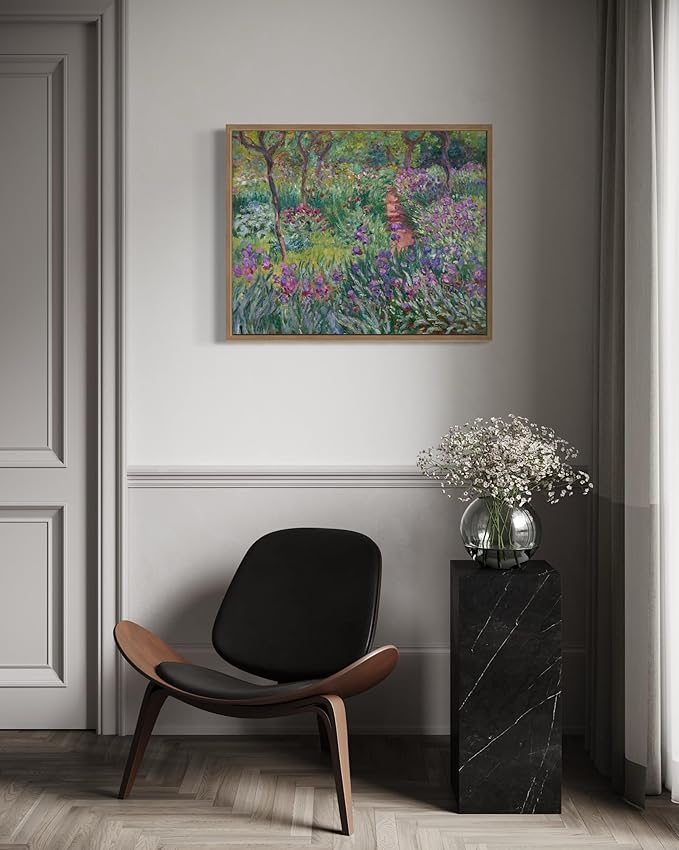 The Artist’s Garden Claude Monet Wall Art Print Poster, Impressionist Painting Wall Art Wall Decor, for Bedroom and Living room Bathroom Decor 115 (The Artist’s Garden, 11 x 14 inches, Wood Frame)