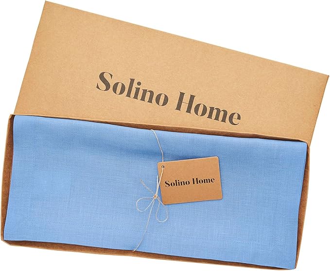 Solino Home Linen Table Runner 36 Inches - 100% Pure Linen Provence Blue Table Runner 14 x 36 Inch Ideal for Dresser and Coffee Tables - Fete - Winter, Spring, Easter