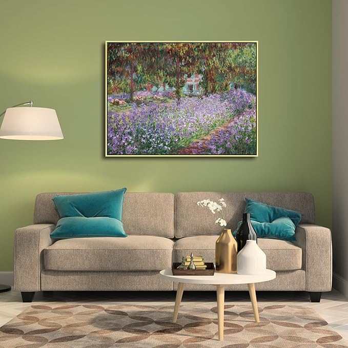 Wieco Art Framed Canvas Print Wall Art Irises in Monet's Garden,1900 by Claude Monet Impressionism Art Print Picture Artwork for Living Room Bedroom Home Kitchen Decorations