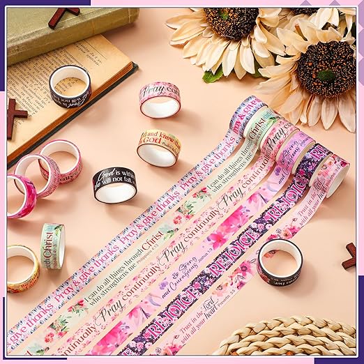 Janlaugh 24 Rolls Christian Washi Tape Gifts Bulk Religious Inspirational Scripture Supplies Bible Verse Tape for Bible Study Journaling Crafting Christmas Stocking Stuffers Gift(Classic)