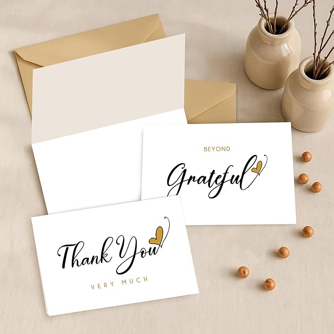 30 Pack Blank Thank You Cards—4 x 6 Inches Simple Thank You Notes with Envelopes and Stickers, Minimalist Bulk Box Set for Weddings, Baby Showers, Small Businesses, Birthdays, Holiday