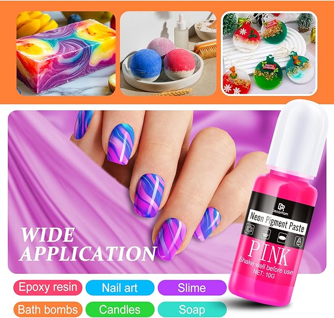 Neon Pigment Paste, 12 Colors Pigment Paste for Epoxy Resin, Opaque Resin Pigment, Vibrant Color Easily Mix for Making Jewelry, Bath Bombs, Soap, Candles, Halloween Themes, Nail Art, Slime/Coasters