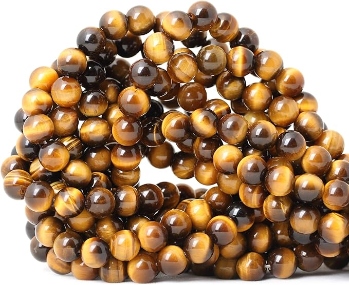 45PCS 8mm Natural Yellow Tiger Eye Stone Gemstone Round Loose Beads for Jewelry Making DIY Findings 1 Strand 15"