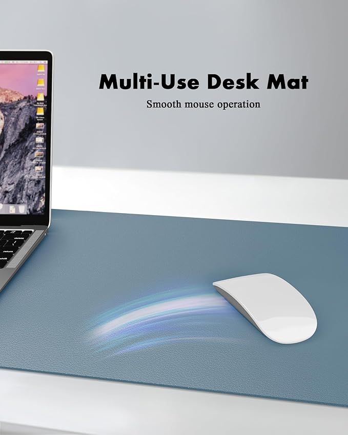 YSAGi Double-Sided Desk Pad, 35.4"x17"Leather Desk Mat, Eco Cork Desk Pad Protector,Large Mouse Pad,Waterproof Desk Blotter for Office/Home(Blue Grey)