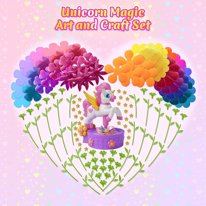 Craft Kits, Press-to-Create Flower Maker, Unicorn Toys for Girl Age 3-12, Fabric Flower Bouquets Toy, Kids DIY Arts and Crafts, Unique Christmas Birthday Gifts for 3 4 5 6 7 8 9 10 11 12 Year Old Girl