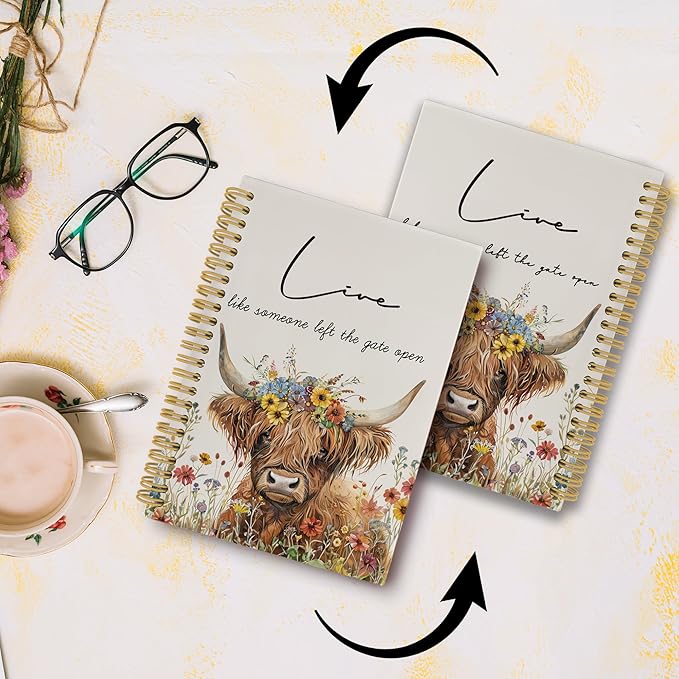 Inspirational Positive Cow Journal Notebook - Rustic Sunflower Western Cow Notebooks College Ruled for Work School, Gifts for Farmer, Office Supplies, Hardcover Spiral Notebook 5.5"x8.3"