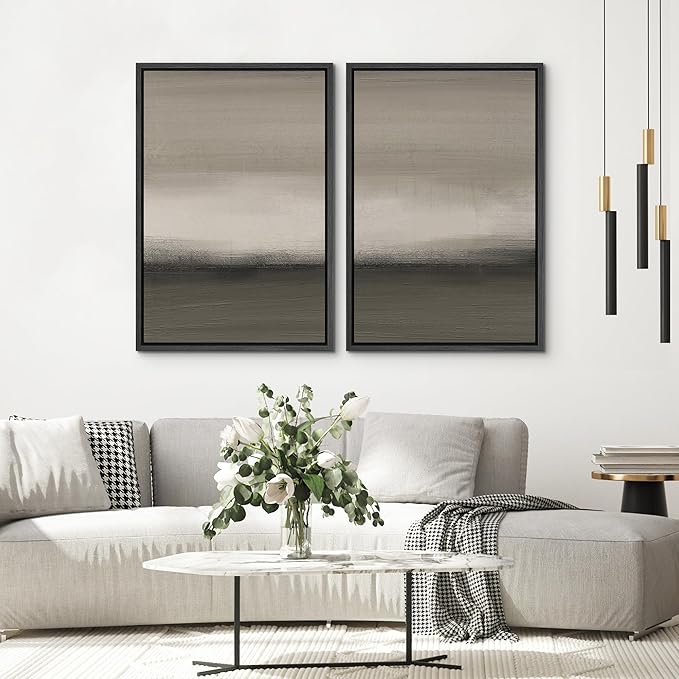 SIGNWIN Framed Canvas Print Wall Art Set Minimalist Neutral Gradient Illustration Modern Art Minimalism Decorative for Living Room, Bedroom, Office - 24"x36"x2 Black