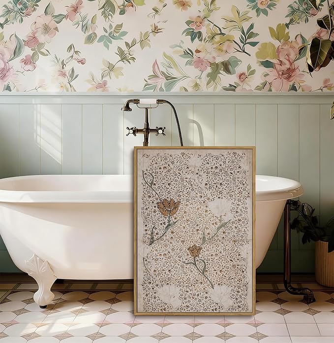 YOYIAXT 2 Pieces Boho Botanical Canvas Wall Art For Bedroom Vintage Floral Pattern Framed Wall Art Antique Neutral Flower Art Print Artwork For Office Living room, 16x24 in