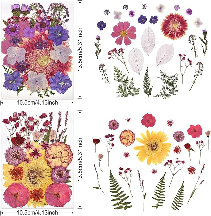 DALARAN 95Pcs Dried Pressed Flowers for Resin Mold Real Natural Bulk Big Dry Floral Leave for DIY Art Crafts Resin Jewelry Making Scrapbook Supplies Card Making Soap Candle DIY