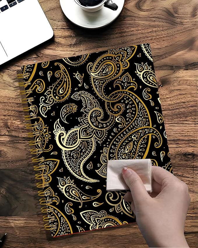 Spiral Journal Notebook,A5 Hardcover Lined Journals for Women 6 x 8.3 in,60 Sheets 120 Pages Thick Paper,Cute College Ruled Writing Notebook for Office Work School(Gold Paisley)