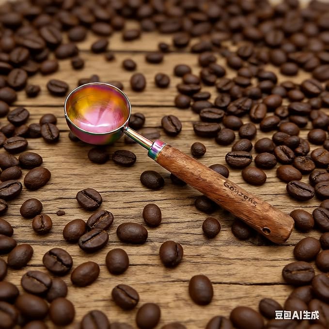 Vintage Coffee Measuring Spoon - 304 Stainless Steel, Coffee Scoop，10g Capacity, Walnut Handle - Perfect for Coffee, Tea, and More (iridescent)
