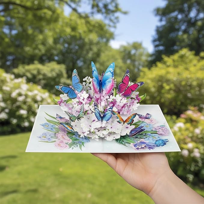Butterflies with Flowers 3D Pop-Up Greeting Card Handmade Paper Floral Notecard, Pop Up Cards for Birthday, Thank You, Get Well, Anniversary, Valentine, Christmas, Gifts for Women, Mom, Wife