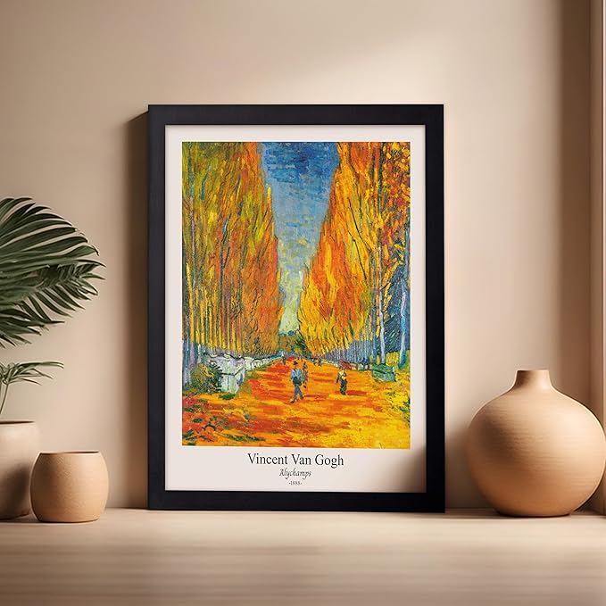 Monem Art Vintage Van Gogh Poster - Retro Alychamps Print - Les Alyscamps Art - Impressionism Art - Fine Art - Classic Painting Art - Great Bedroom or Office Wall Decor - 16x20 Black Framed