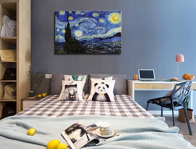 Starry Night, Vincent Van Gogh Canvas Wall art, Classic Paintings Framed Pictures Poster, Abstract Artwork Prints for Home Decor 16"x24"