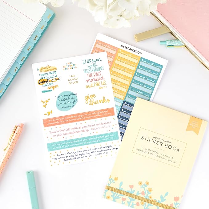 Faith Sticker Book | Pack of 15 | 276 Faith-Based Stickers | Assorted Sizes | 5x7 Sheets with Gold Foil Stamping | Inspirational Stickers for Bible Journaling, Prayer Notebooks, Planners