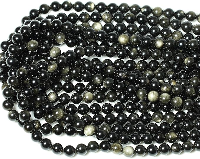 45PCS 8mm Natural Golden Obsidian Gemstone Round Loose Beads Crystal Energy Stone Healing Power for Jewelry Making 1 Strand 15"