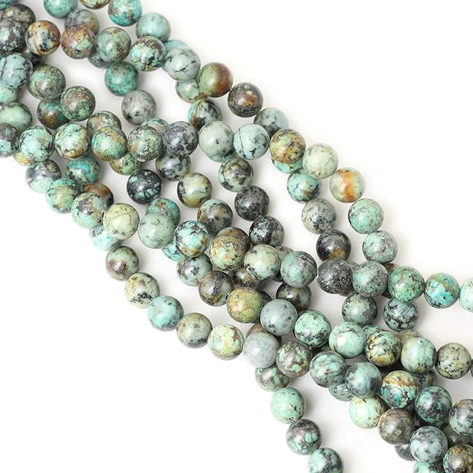 35PCS 10mm Natural African Turquoise Stone Gemstone Round Loose Beads for Jewelry Making DIY Bracelet Necklace Materials 1 Strand 15"