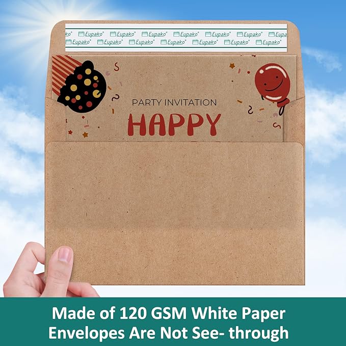 Eupako Brown Blank Cards and Envelopes 100 Pack - 5x7 Heavyweight Folded Cardstock and A7 Envelopes Self Seal for DIY Greeting Cards, Invitations, Wedding, Baby Shower, Birthday, Thank You Cards