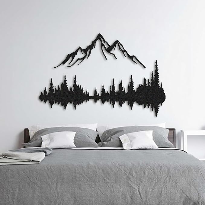 Metal Wall Art | Mountain & Forest Wall Sculptures | Rustic & Modern Wall Decor for Living Room, Home, Bedroom, Office, Kitchen & Outdoor (Black, 59'' x 39'' IN)