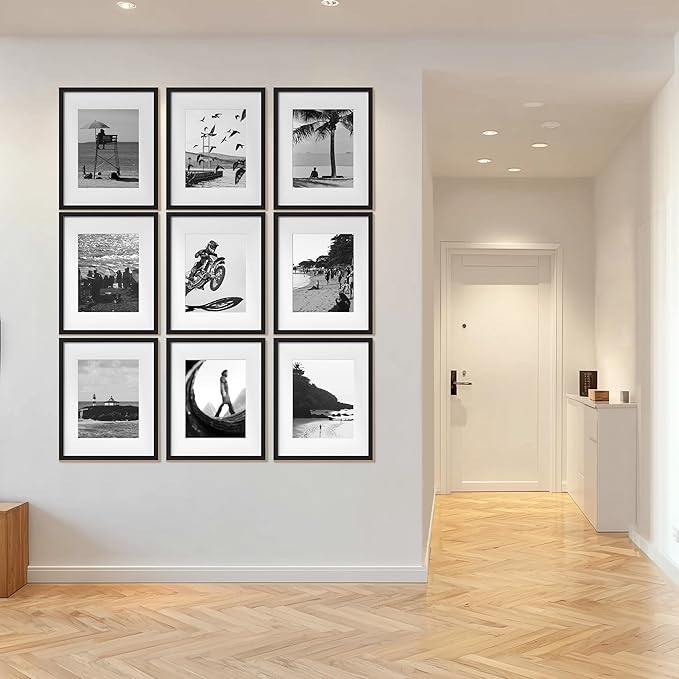 eletecpro 16x20 Picture Frame Set of 9, Display Photos 11x14 with Mat or 16 x 20 Without, Classic Gallery Wall Frame Set for Home, Large Poster Frames for Horizontal & Vertical Mounting, Black