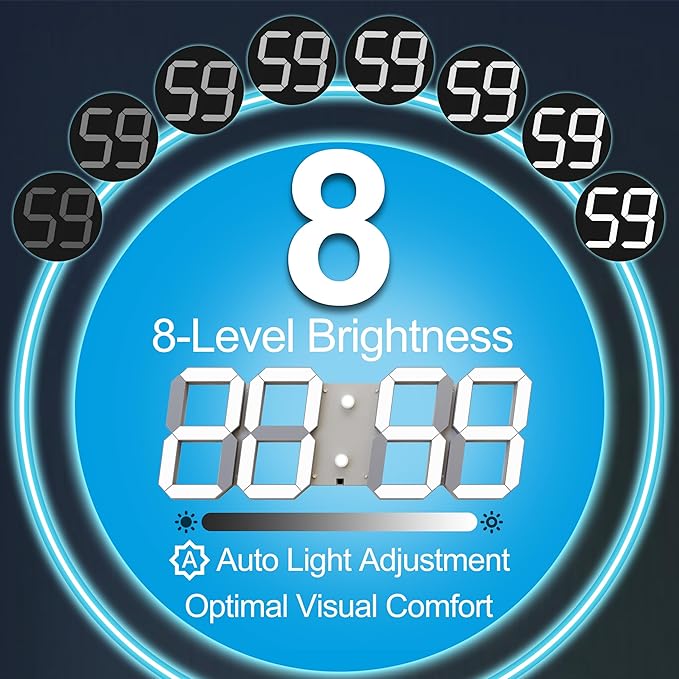 3D Digital Wall Clock 17" with Remote Control,Led Clock Adjustable Brightness Timer 12/24 Hr Time/Date/Temperature for Living Room/Office/Restaurant