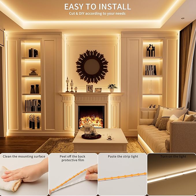 PAUTIX 5V USB COB LED Strip Lights with RF Remote,Dotless LED Lights 2700K-6500K CCT Tunable White Dimmable 6.56ft TV Backlight,Flexible Under Cabinet Tape Light for Bedroom,Kitchen,Shelf DIY Lighting