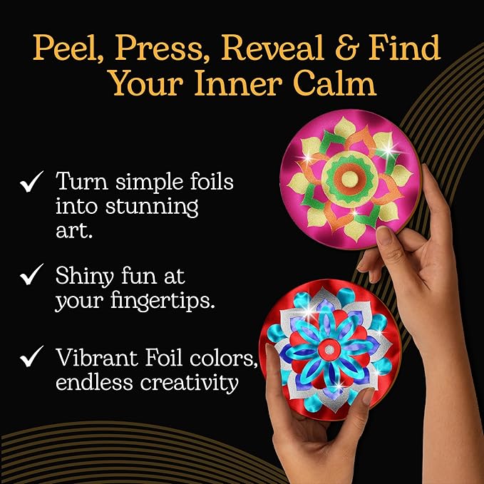 Unwynd Foil by Number Mandala Coaster Kit, 8 Pc DIY Foil Art Kit for Adults, Just Like Paint by Number Kits, Relaxing Arts & Crafts Coaster Set, Craft Gift for Teen & Women
