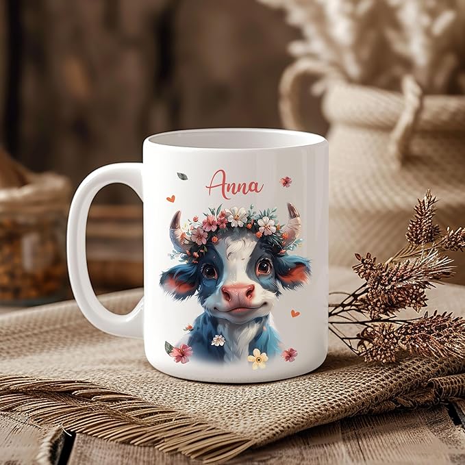 Hyturtle Personalized Cute Cow Mug Gift For Cow Lover - Just A Girl Who Loves Highland Cows - Cow Gift For Women - Gift For Animal Lover - Birthday - Custom Name Coffee Cup Ceramic Mug 11oz - 15oz