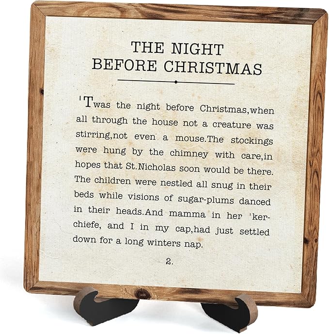 Christmas Shelf Decor, The Night Before Christmas Sign With Stand, Xmas Desk Decor Sign for Farmhouse Home Room Table Shelf, Winter housewarming Gifts for Family Friend Coworker - 01