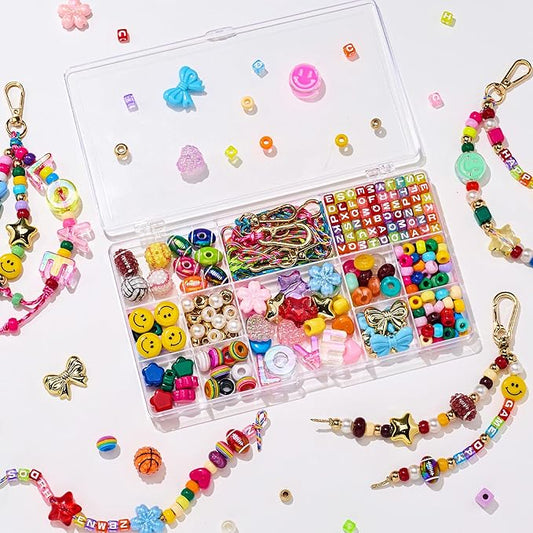 MYCUTEY DIY Keychain Making Kit-Beaded Keychain＆Bag Charm Craft Supplies with Keyrings,Cords and Colorful Football,Letter,Star,Heart,Pony Beads for Kids,Personalized Name A-Z Jewelry Making Kit Gifts