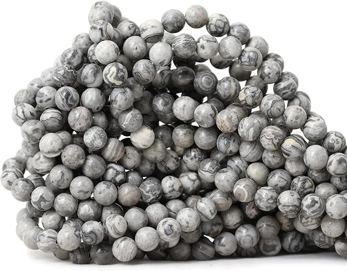 60PCS 6mm Natural Map Stone Round Loose Beads for Jewelry Making DIY Findings 1 Strand 15"