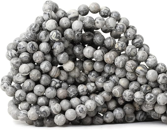 60PCS 6mm Natural Map Stone Round Loose Beads for Jewelry Making DIY Findings 1 Strand 15"