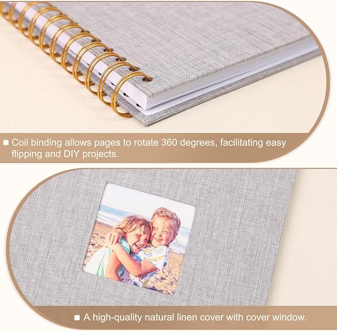 Scrapbook Photo Album 10x10 Inches 80 Pages Hardcover Kraft Paper Linen Cover Scrap Book Memory Book DIY Scrapbook Albums for Wedding Baby Boyfriend Travel Anniversary Family, Grey