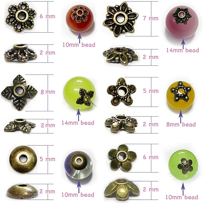 Antique Brass Spacer Bead Caps Set – 600Pcs Mixed Tibetan & Bali Style Beads Caps for Jewelry Making | Fits 8–14mm Beads | Silver, Brass & Copper Metal Bead Caps for Bracelets, Necklaces, Earrings