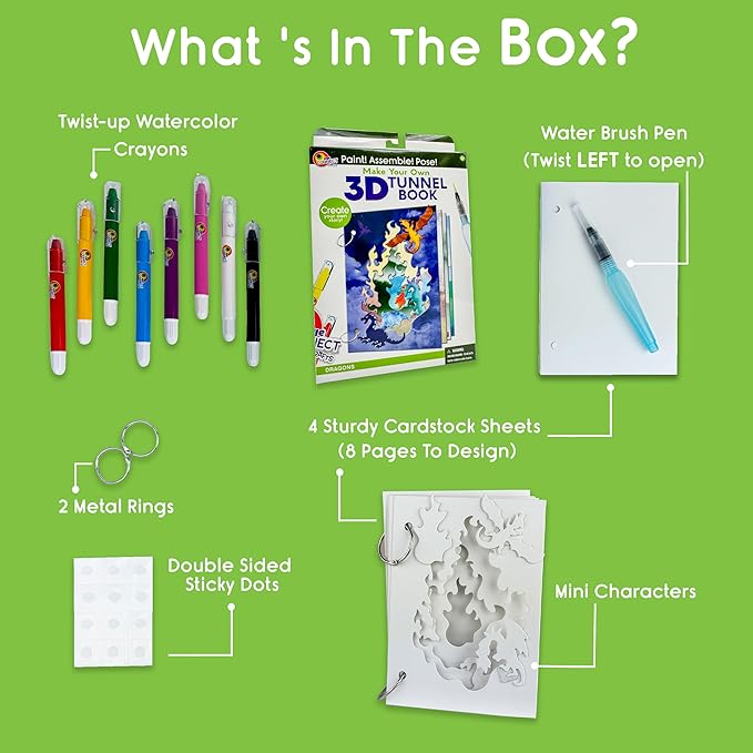 EyeConnect Crafts DIY Medium 3D Tunnel Book - Dragons | Creative Pop-in STEAM Craft Set for Kids & Teens | Build Paint & Customize with Mini Characters | Fun Pop-Up Art Activity Kit