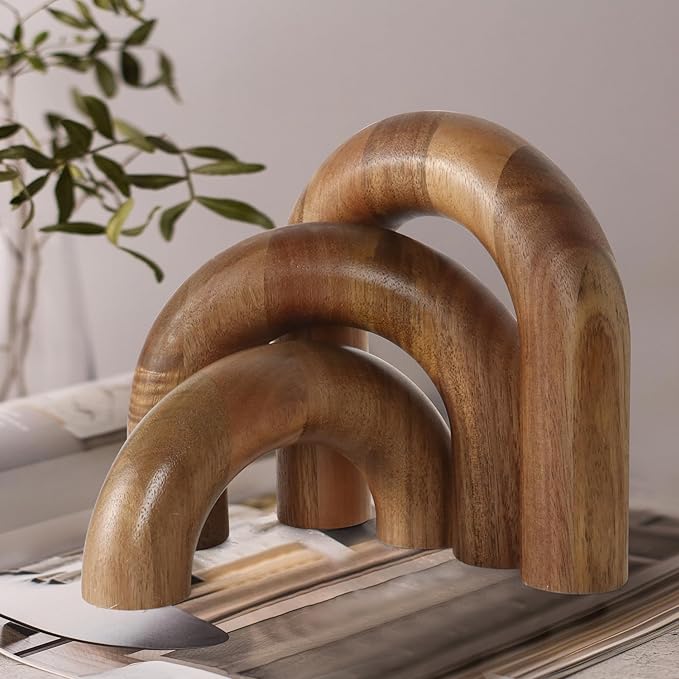 Oakrain 3 Pcs Wood Shelf Decor Aesthetic, Modern Aesthetic Home Decor Accent, Decorative Object for Coffee Table, Book Shelf, Minimalist Table Decor for Console, Living Room, Entryway, Brown