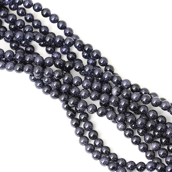 45PCS 8mm Natural Blue Sandstone Gemstone Round Loose Beads Stone Beads for Jewelry Making DIY Findings 1 Strand 15"