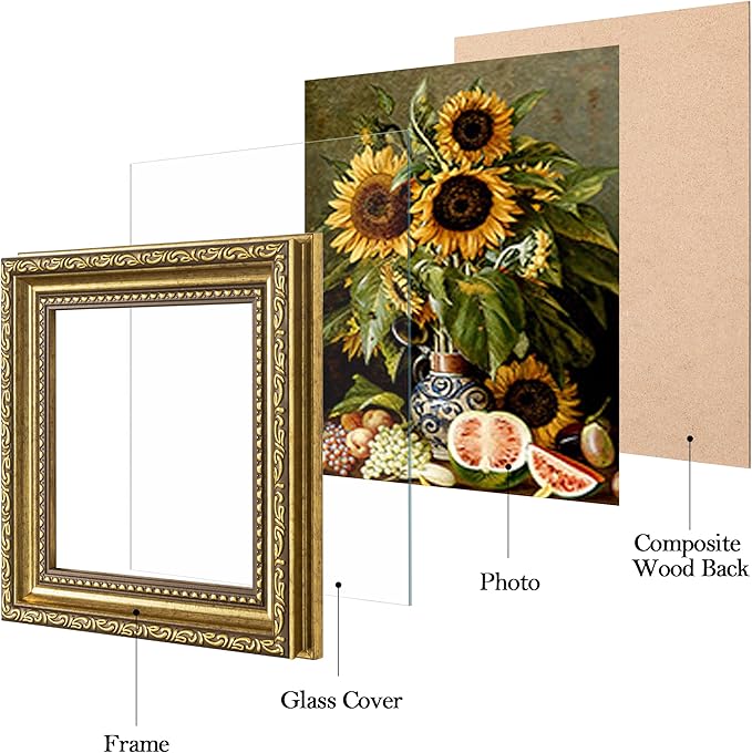 eletecpro 5x5 Picture Frames Set of 4, Vintage Gold Photo Frames with Glass, Display 5x5 Photo for Tabletop or Wall Decor, Gold