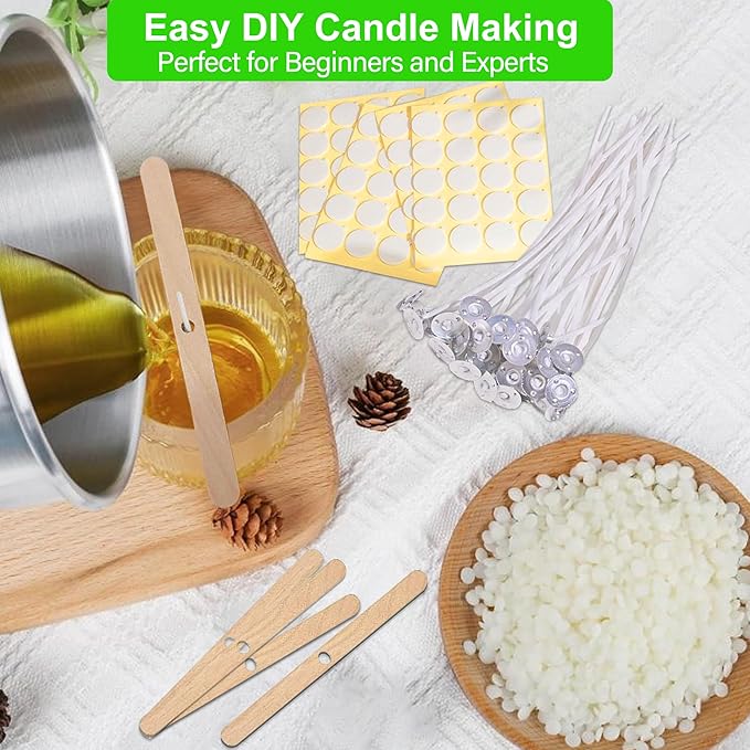 JBEIY Soy Candle Wax for Candle Making, Including 2.2 lbs Organics Soy Wax Beads, 200 Cotton Candle Wicks, 100 Wick Stickers, 4 Wicks Holder &1 Spoon, Start DIY Candle Kit for Adults, Beginners
