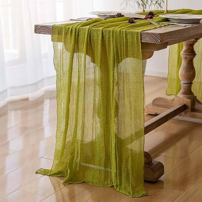 Keketoarrange 6pcs Moss Green Cheesecloth Table Runner Gauze 120 Inch 10 FT Rustic Boho Cheese Cloth Runner for Wedding Baby Shower Bridal Shower Birthday Party Long Sheer Home Decorations