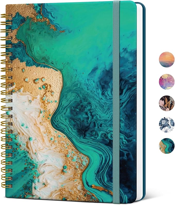 Lined Spiral Journal for Women, A5 Hardcover Cute Notebook for Work & Note Taking, Aesthetic Pretty Journal for Writing, 140 Pages, 6"x8", Emerald Shores