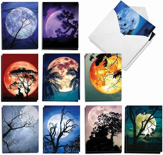 The Best Card Company - 20 Landscape Nature Note Cards Blank (4 x 5.12 Inch) (10 Designs, 2 Each) - Moonshine AM7169OCB-B2x10