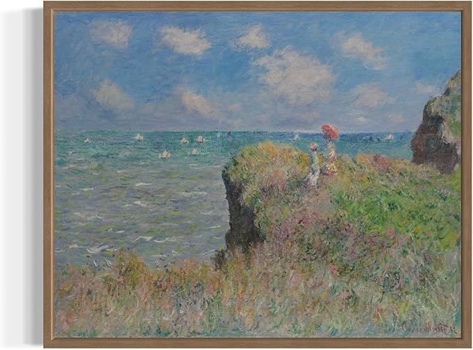 The Cliff Walk Claude Monet Wall Art Print Poster, Impressionist Painting Wall Art Wall Decor, for Bedroom and Living room Bathroom Decor 115 (The Cliff Walk, 8 x 10 inches, Wood Frame)