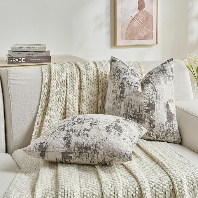 FUTEI Black White Decorative Throw Pillow Covers 26x26 Inch Set of 2,Jacquard Weave Euro Pillow Shams in Soft Faux Cashmere,Modern Home Decor for Couch Living Room